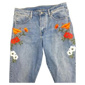 Levi's Blue Skinny Jeans with Floral Embroidery